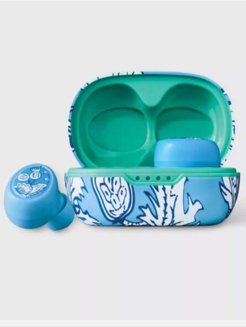 Roller Rabbit Blue Floral Vines Wireless/Bluetooth Earbuds In Case